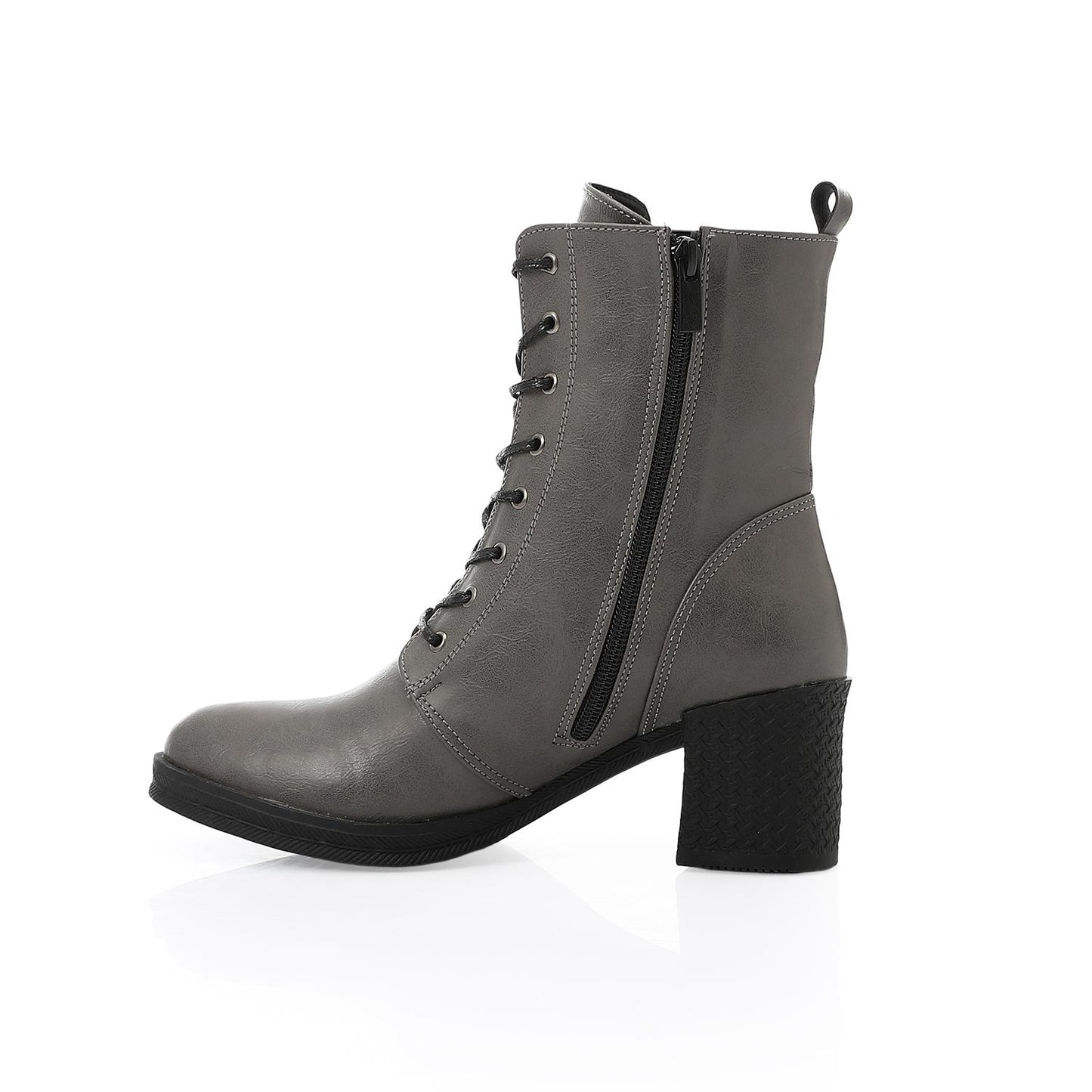 Lace-up Ankle Boot with Side Zipper - بوت للكاحل برباط وسوستة جانبية