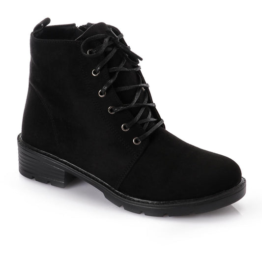 Black Suede Lace-up Ankle Boot