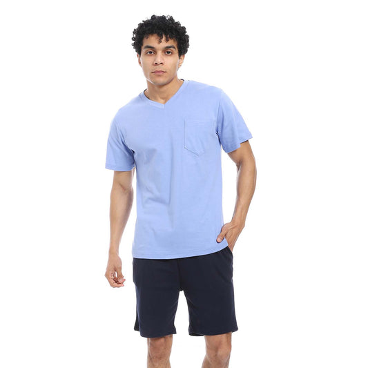 Solid V-Neck Pajama Set