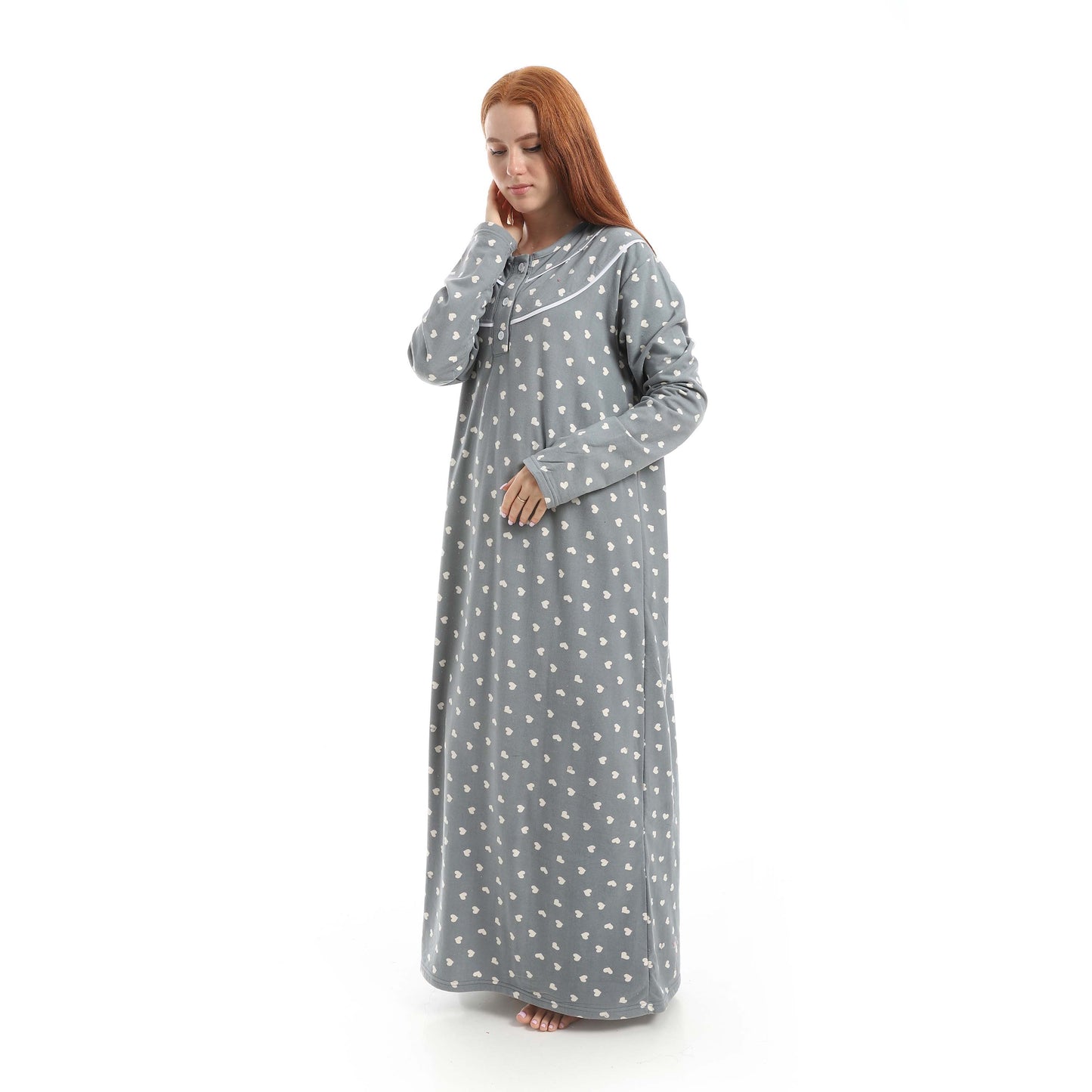 Gray Full Printed Long Sleeve Nightgown
