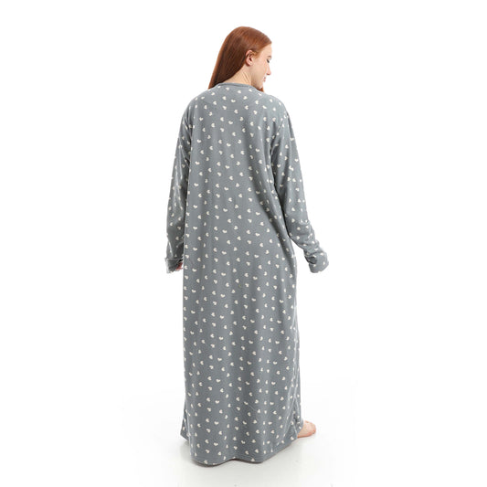 Gray Full Printed Long Sleeve Nightgown