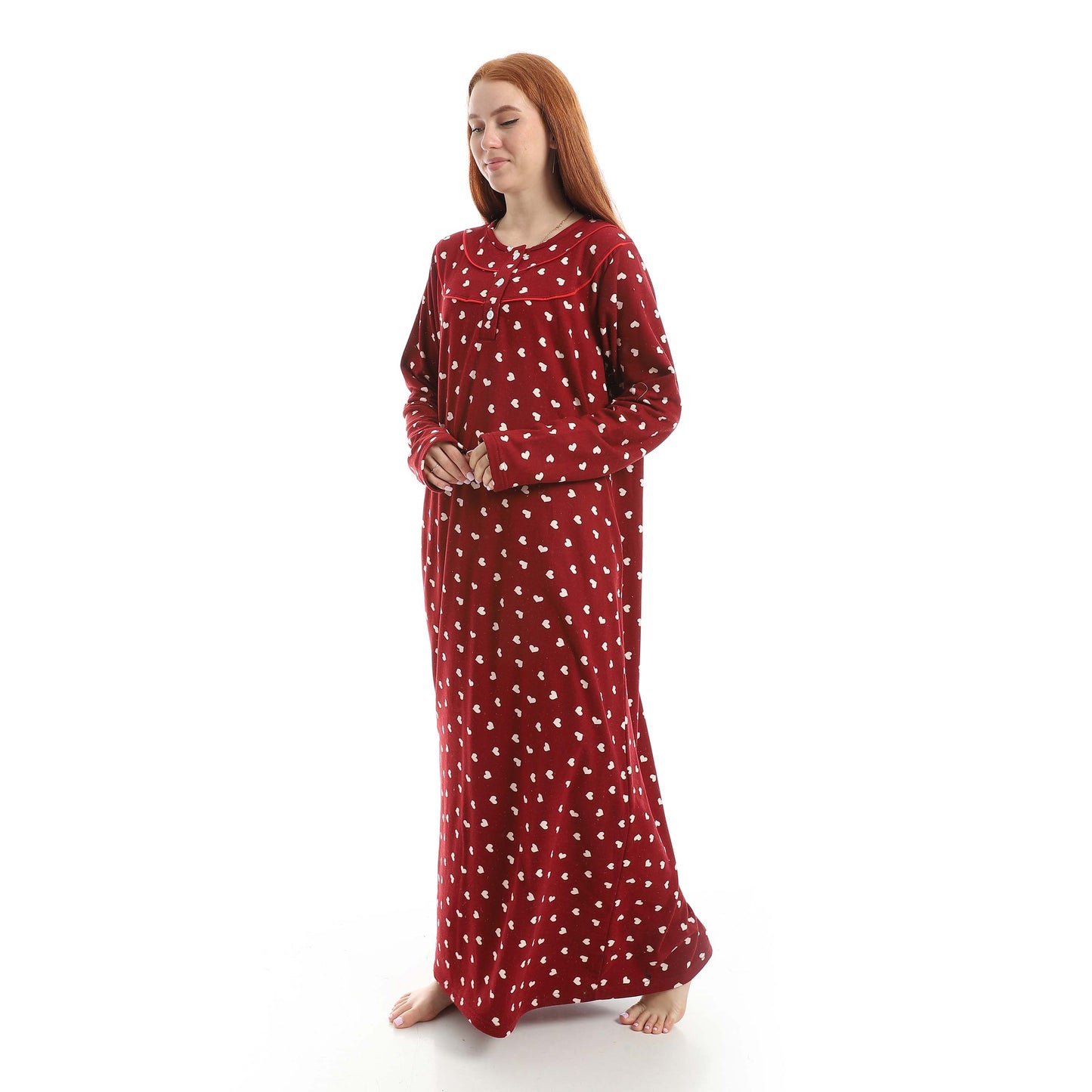Maroon Full Printed Long Sleeve Nightgown