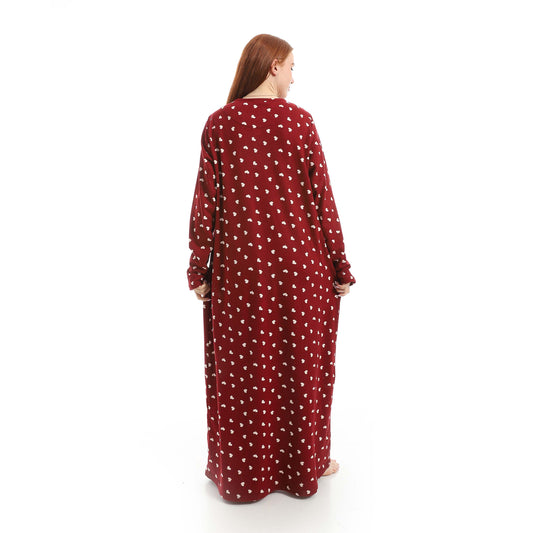 Maroon Full Printed Long Sleeve Nightgown