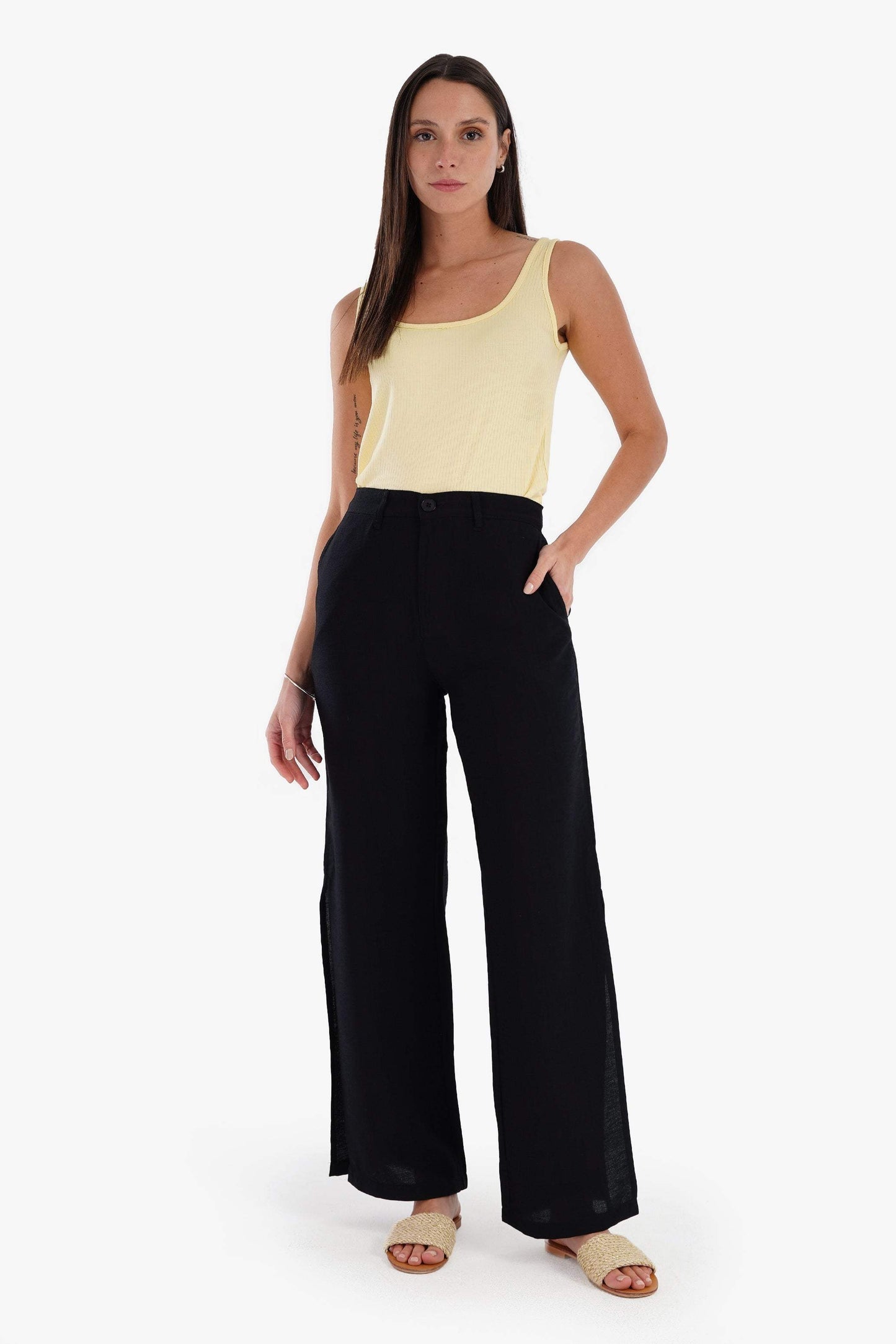 Linen Lounge Pants with Slits - Carina - ??’????????ñ??�ÿ??ƒ?ÿ????