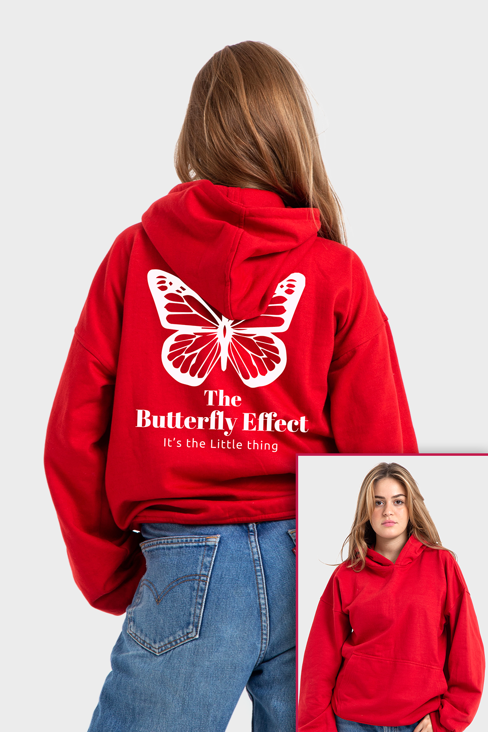 Feature Line Red Oversized Printed Hoodie