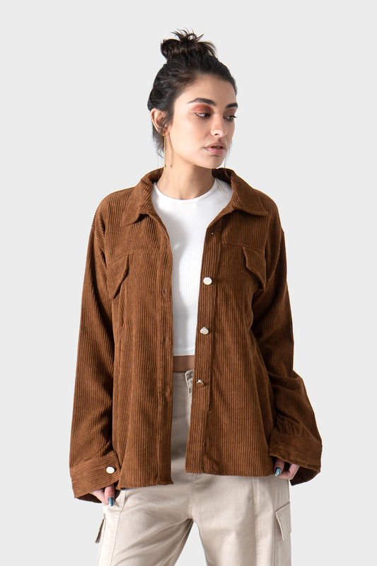 قميص قطيفة مضلع، بني