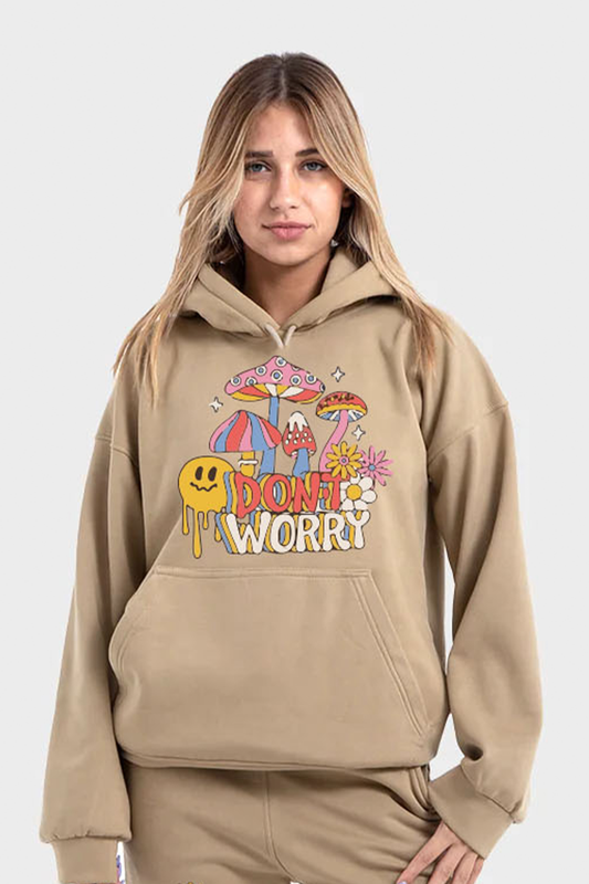 هودي أوفر سايز مطبوع، لون رملي، بريميوم لاين