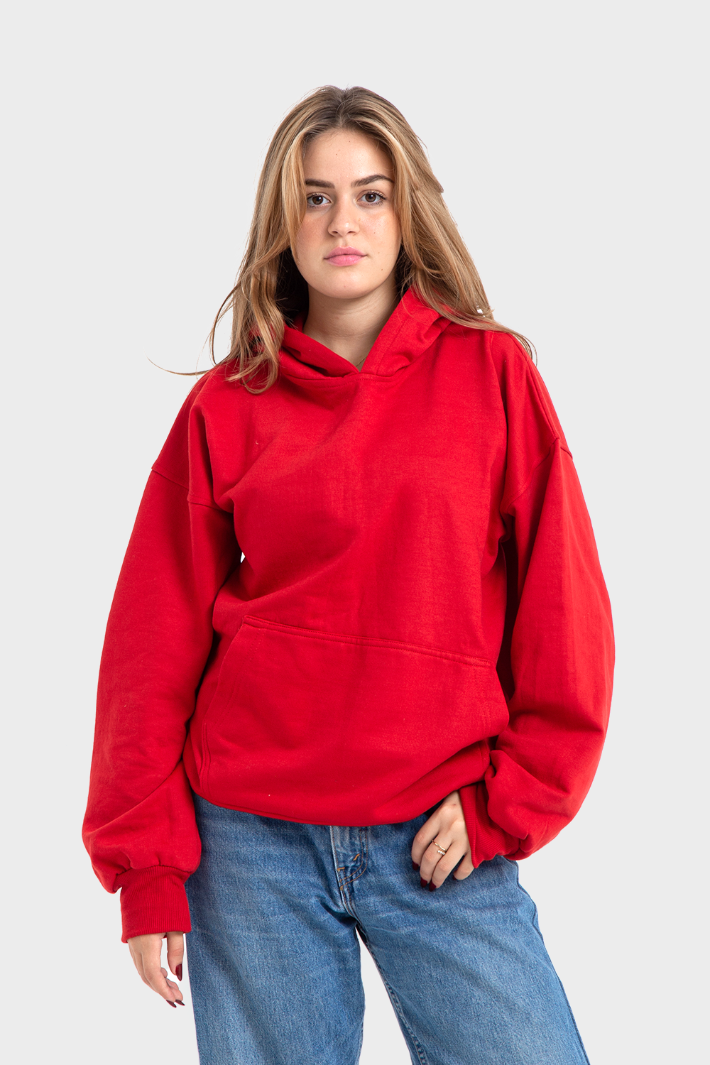 Feature Line Red Oversized Printed Hoodie