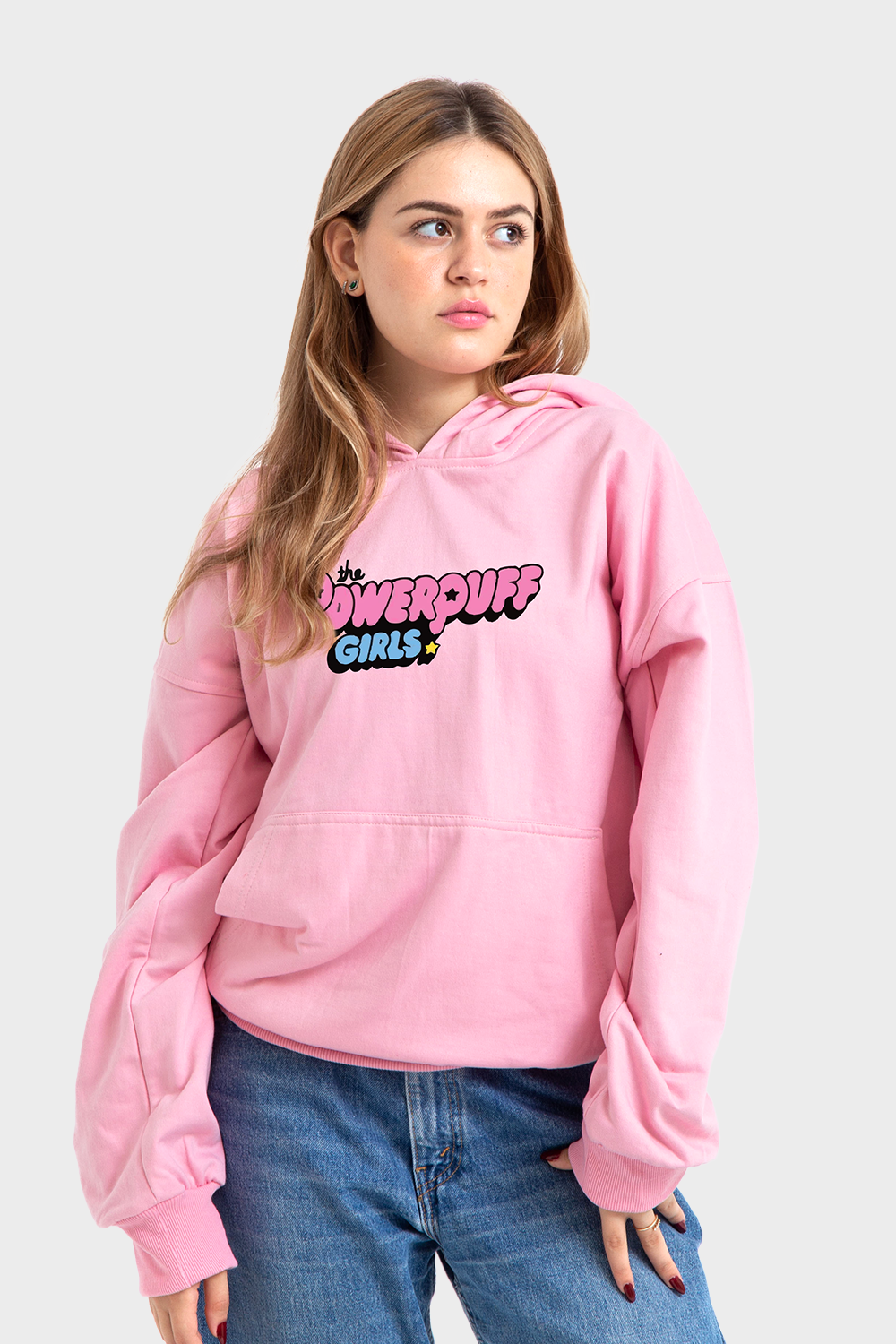 Feature Line Pink Oversized Printed Hoodie