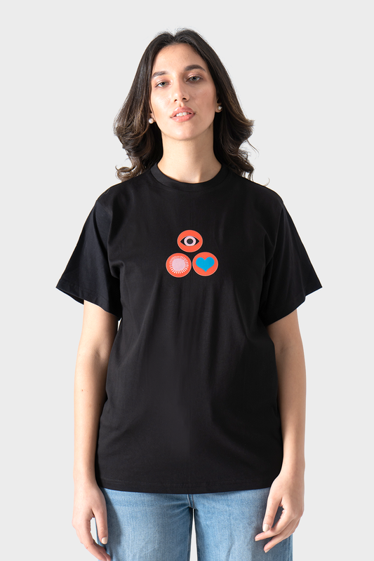 Black Back Printed Text Short Sleeves T-Shirt