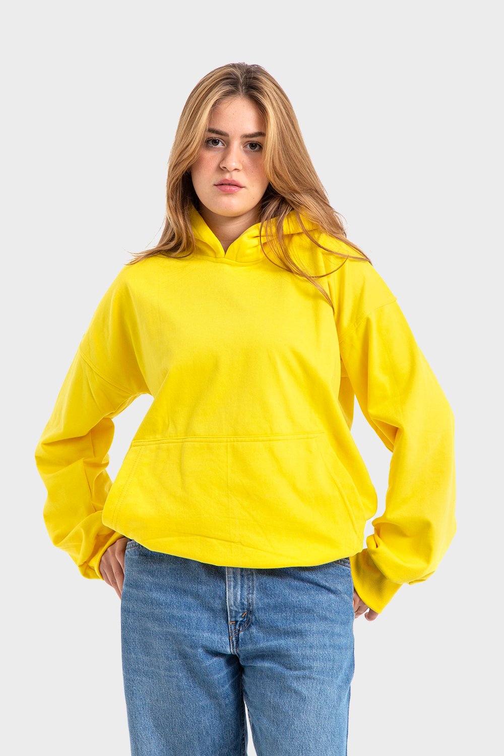 Feature Line Yellow Oversized Printed Hoodie