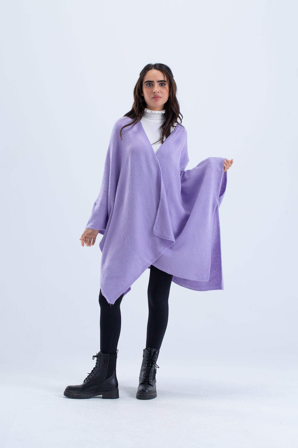 Solid Wool Open Poncho