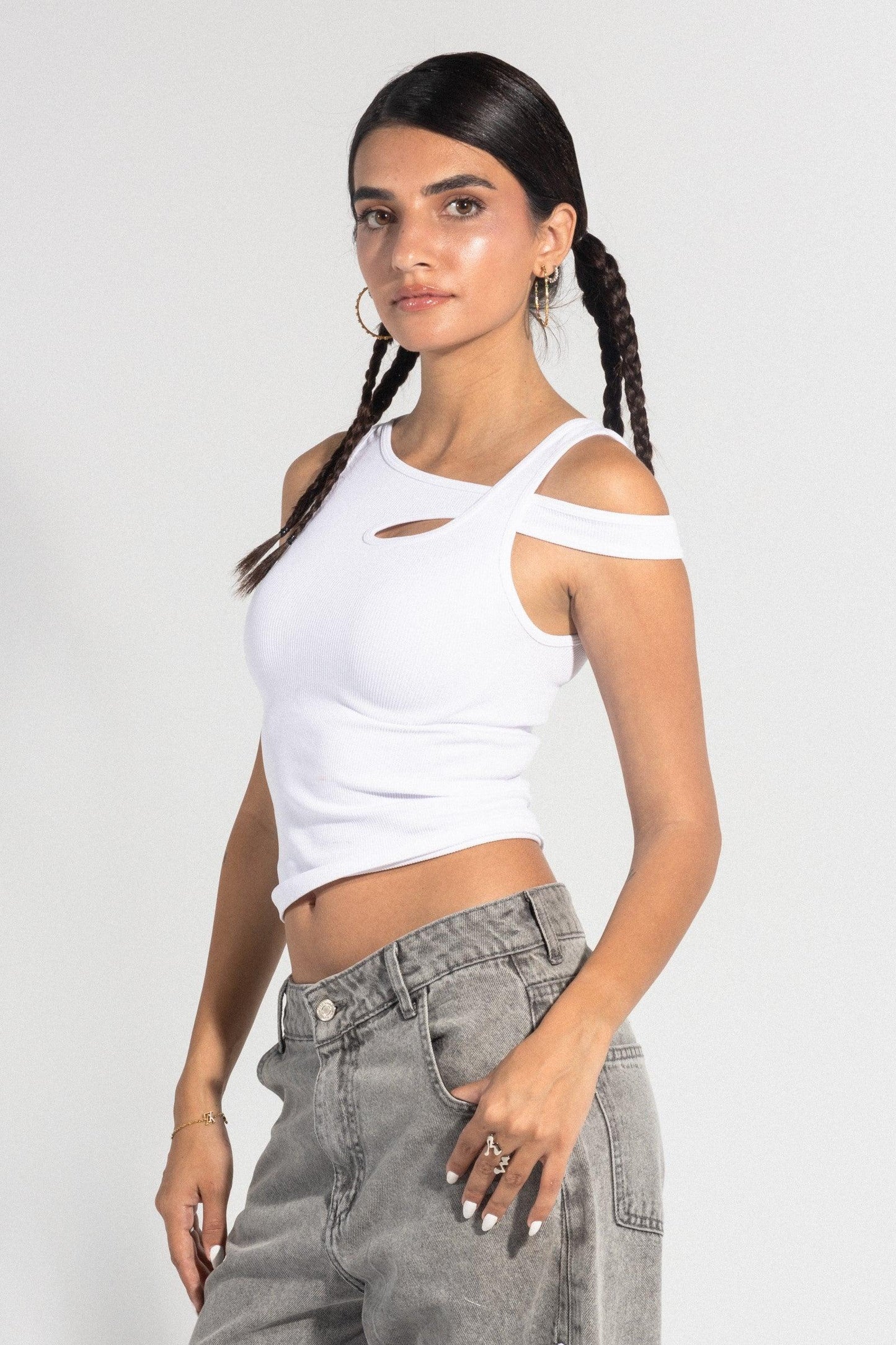 White Cut Out Sleeveless Tank Top