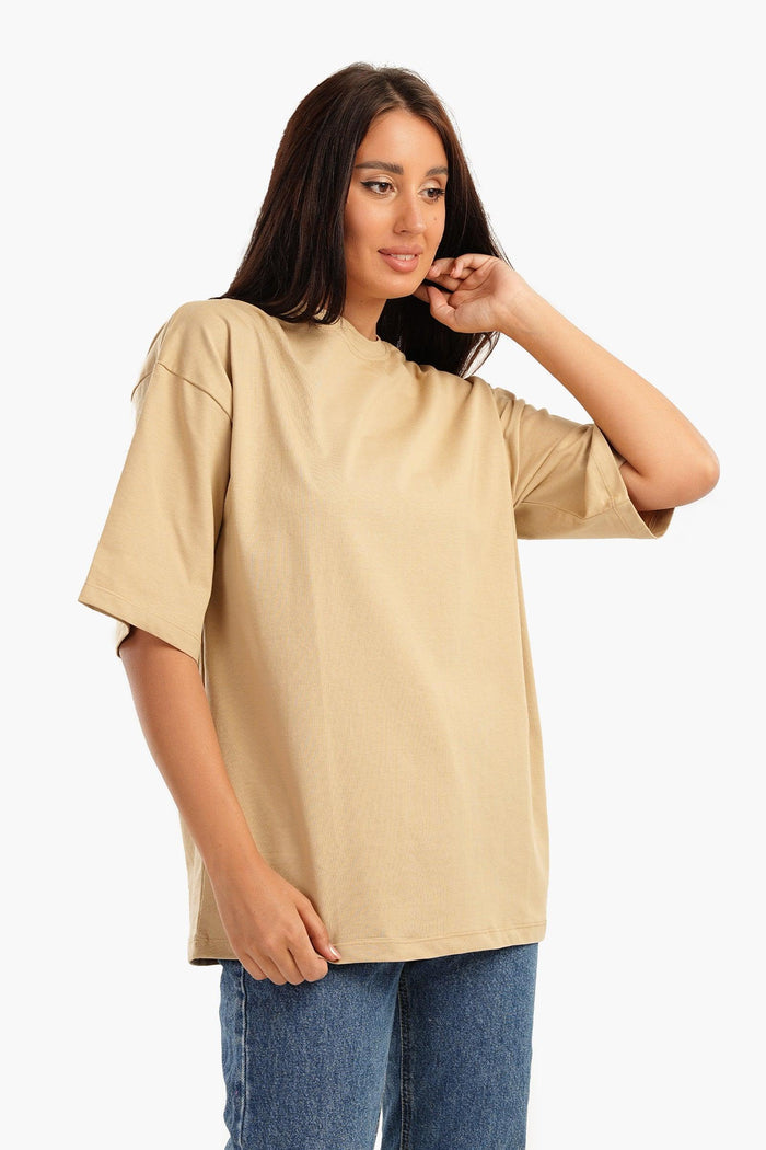 Beige Oversized Plain Lounge T-Shirt