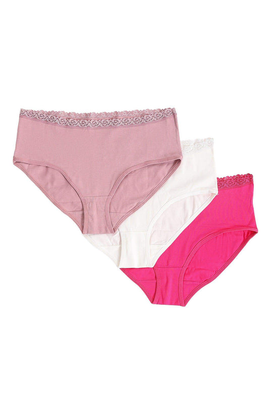 مجموعة من 3 سراويل داخلية كاملة مع دانتيل