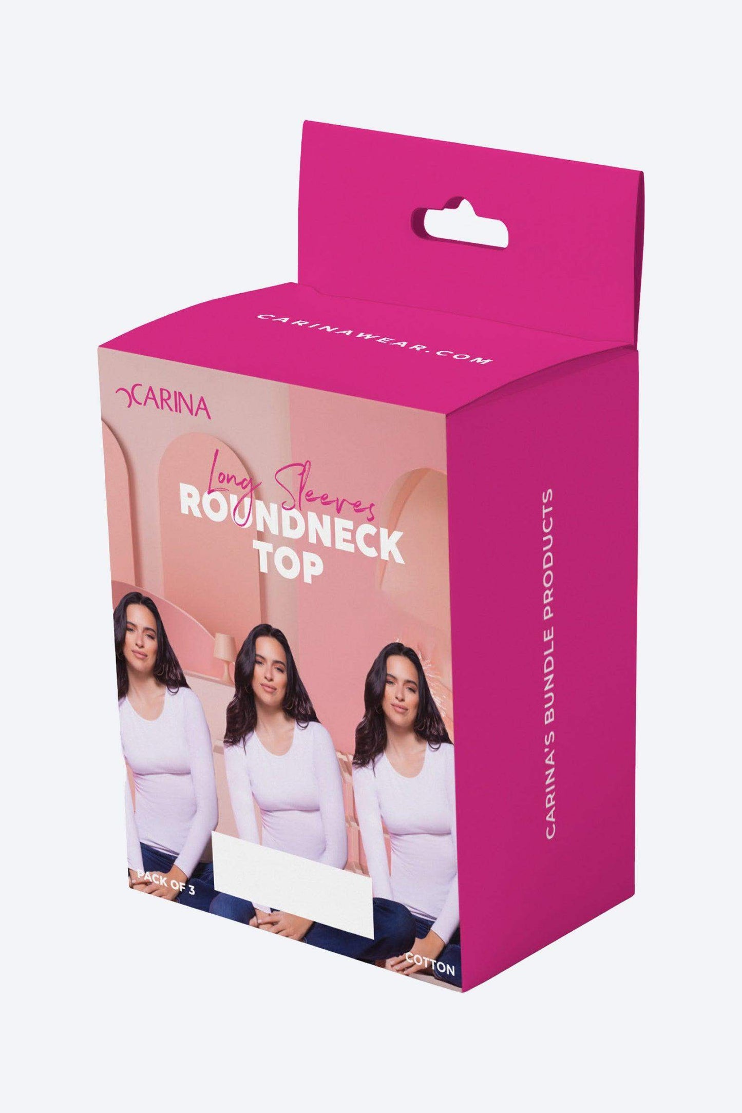 مجموعة من 3 قمصان ذات رقبة دائرية وأكمام طويلة