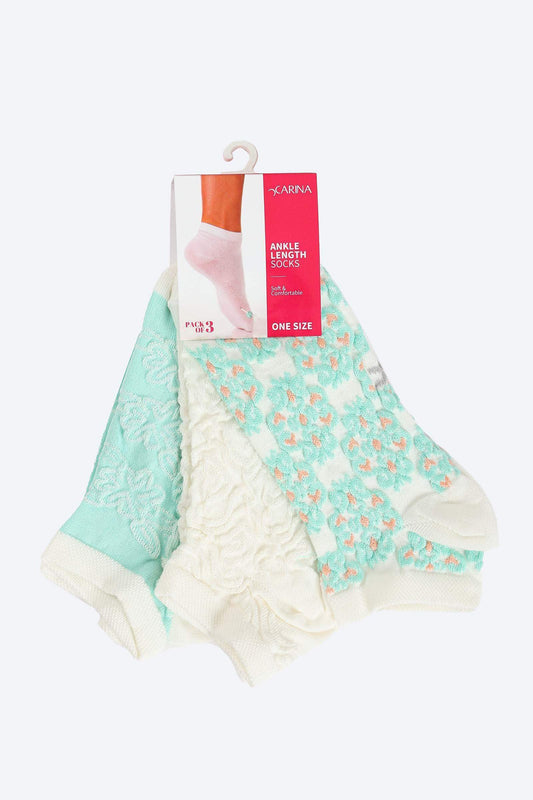 جوارب مطبوعة بطول الكاحل - 3 أزواج