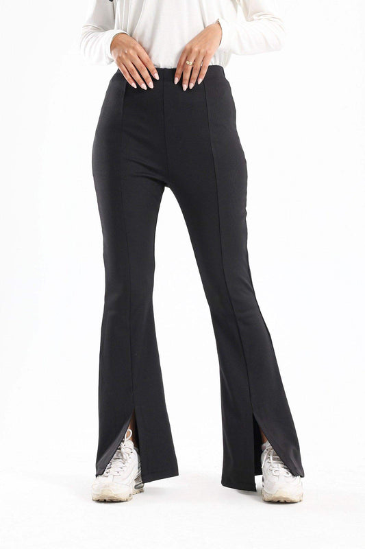 Ribbed Flared Pants With Front Slit - Carina - ??’????????ñ??�ÿ??ƒ?ÿ????