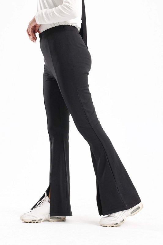 Ribbed Flared Pants With Front Slit - Carina - ??’????????ñ??�ÿ??ƒ?ÿ????
