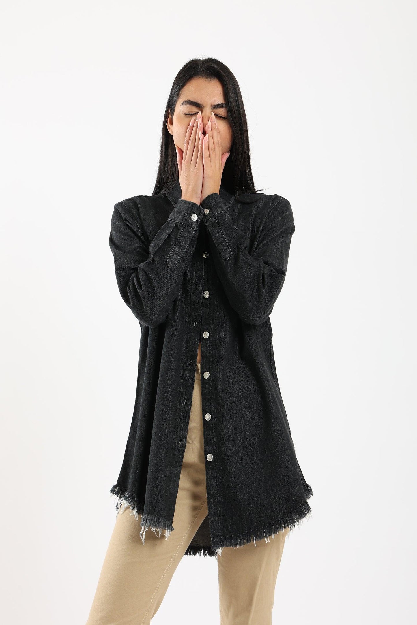 Ripped Hem Denim Shirt