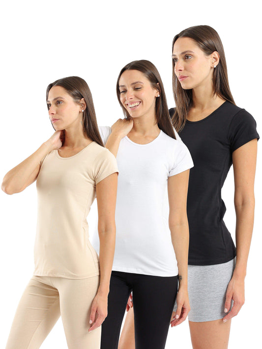 Round Neck Short Sleeves Top - Pack of 3 - Carina - ??’????????ñ??�ÿ??ƒ?ÿ????
