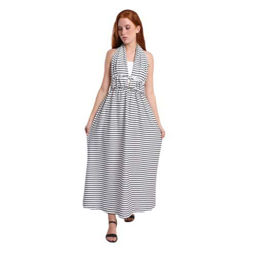 Striped Backless Long Dress