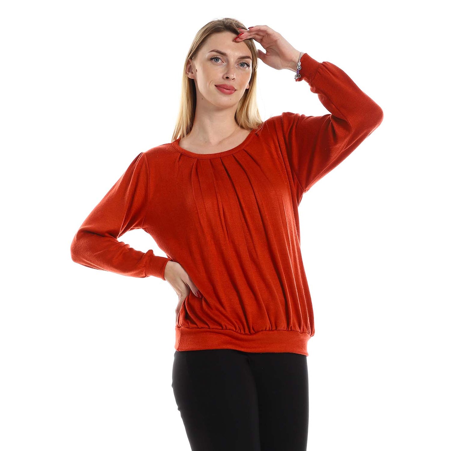 Decorative Hem Round Neck Blouse