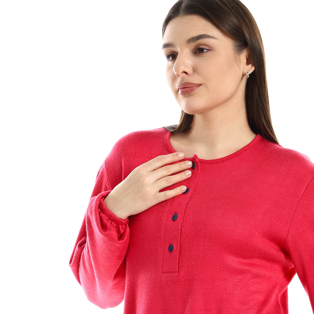Upper Buttoned Long Sleeve Blouse