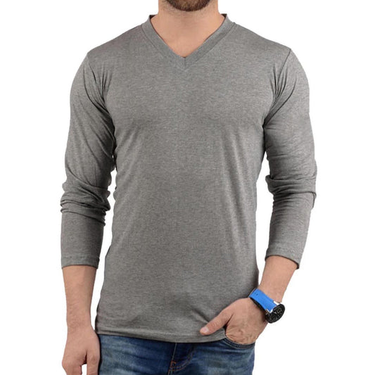 Gray V-Neck Basic T-shirt