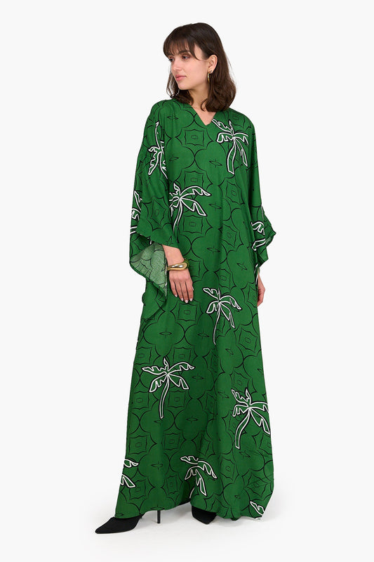 Palm Printed Green Abaya