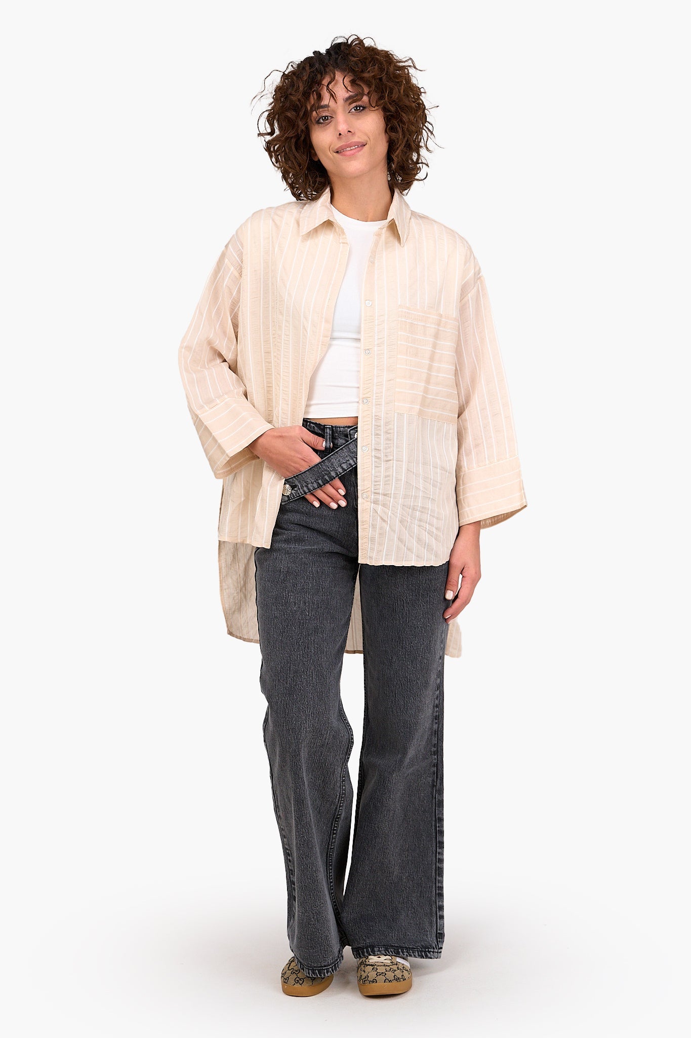 Striped High Low Shirt