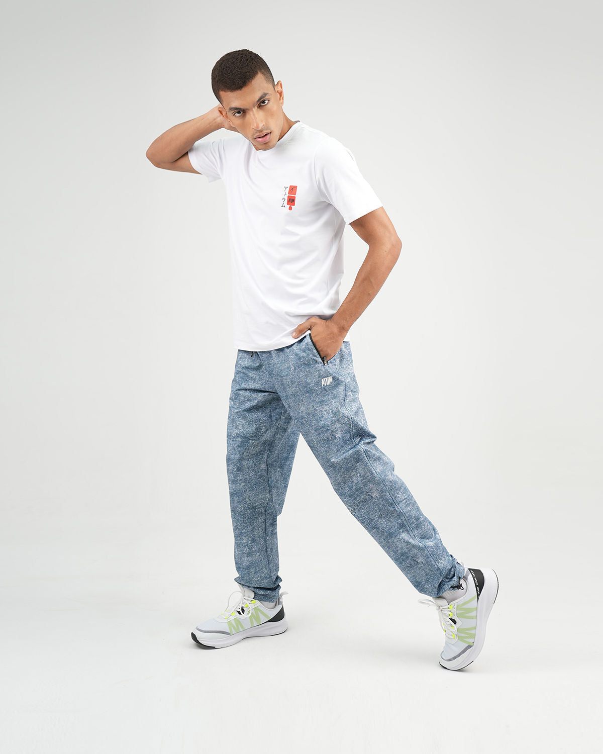 ATUM| Printed Cinchable Hems Men's Pants - Navy