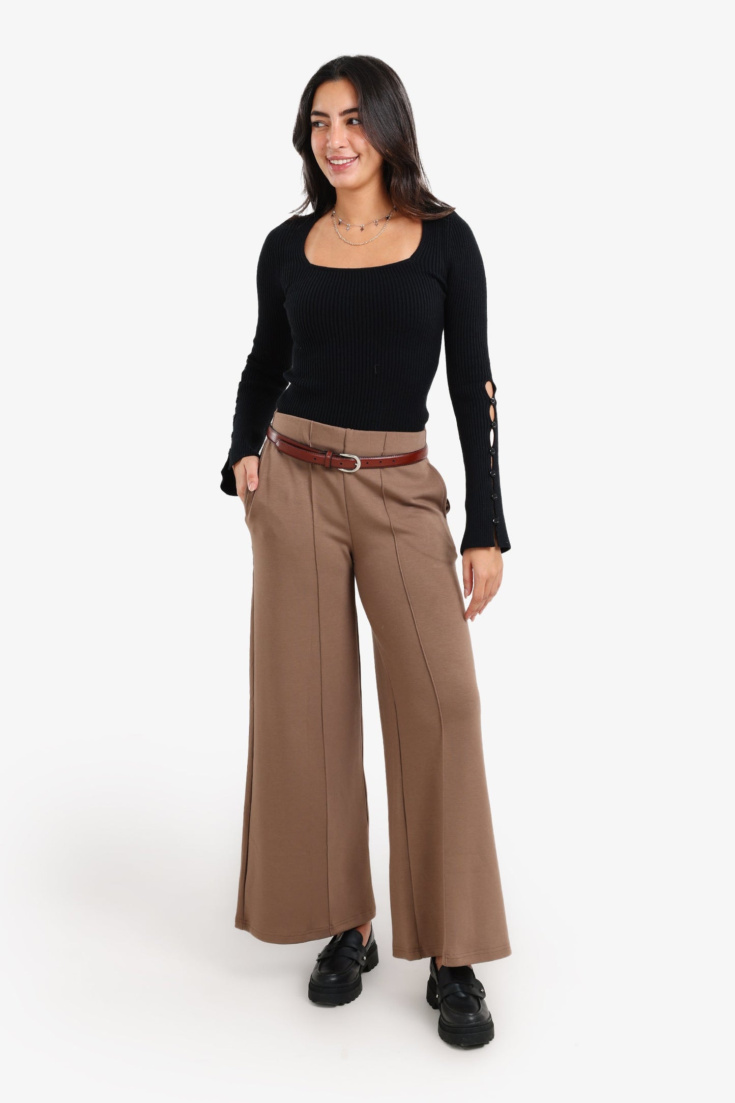 Square-Neck Ribbed Pullover