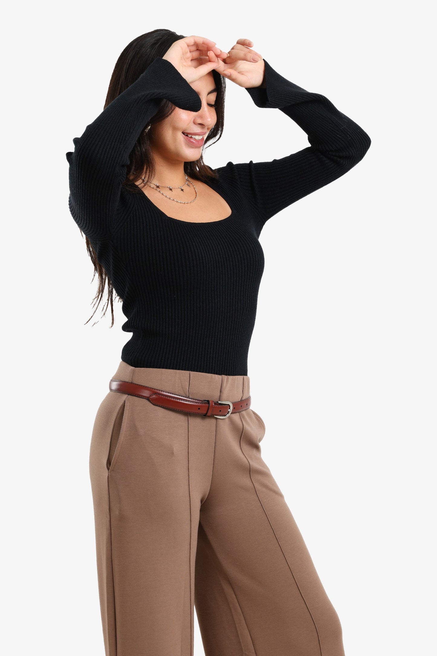 Square-Neck Ribbed Pullover