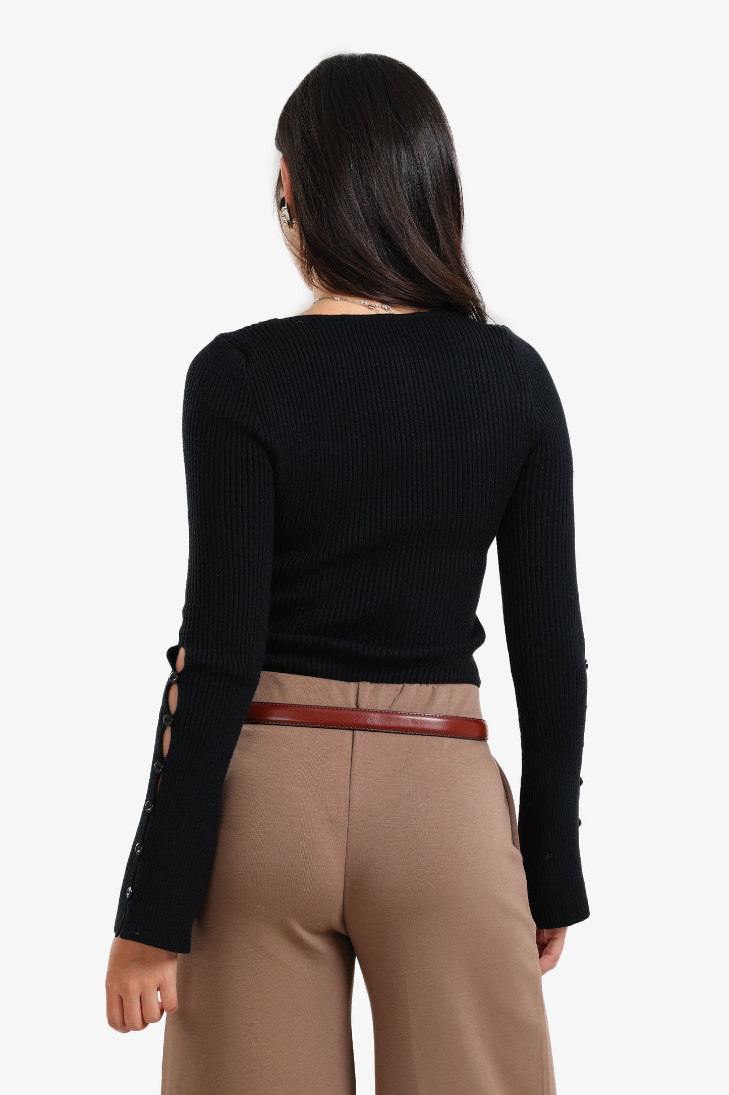 Square-Neck Ribbed Pullover