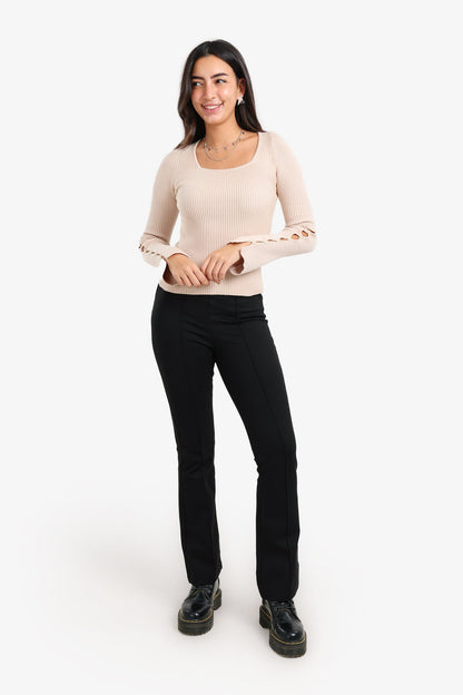 Square-Neck Ribbed Pullover