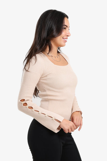 Square-Neck Ribbed Pullover