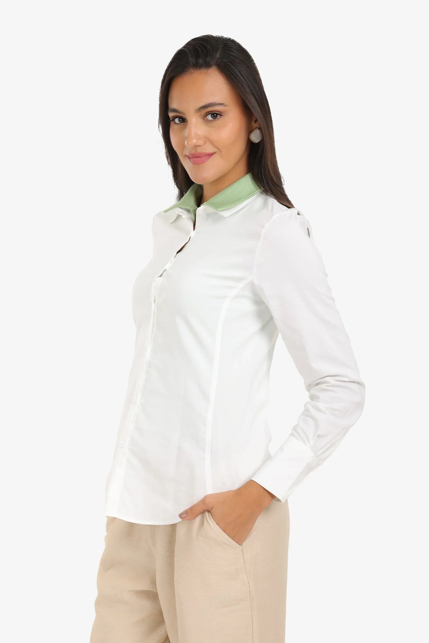 قميص قطني ذو ياقة مزدوجة