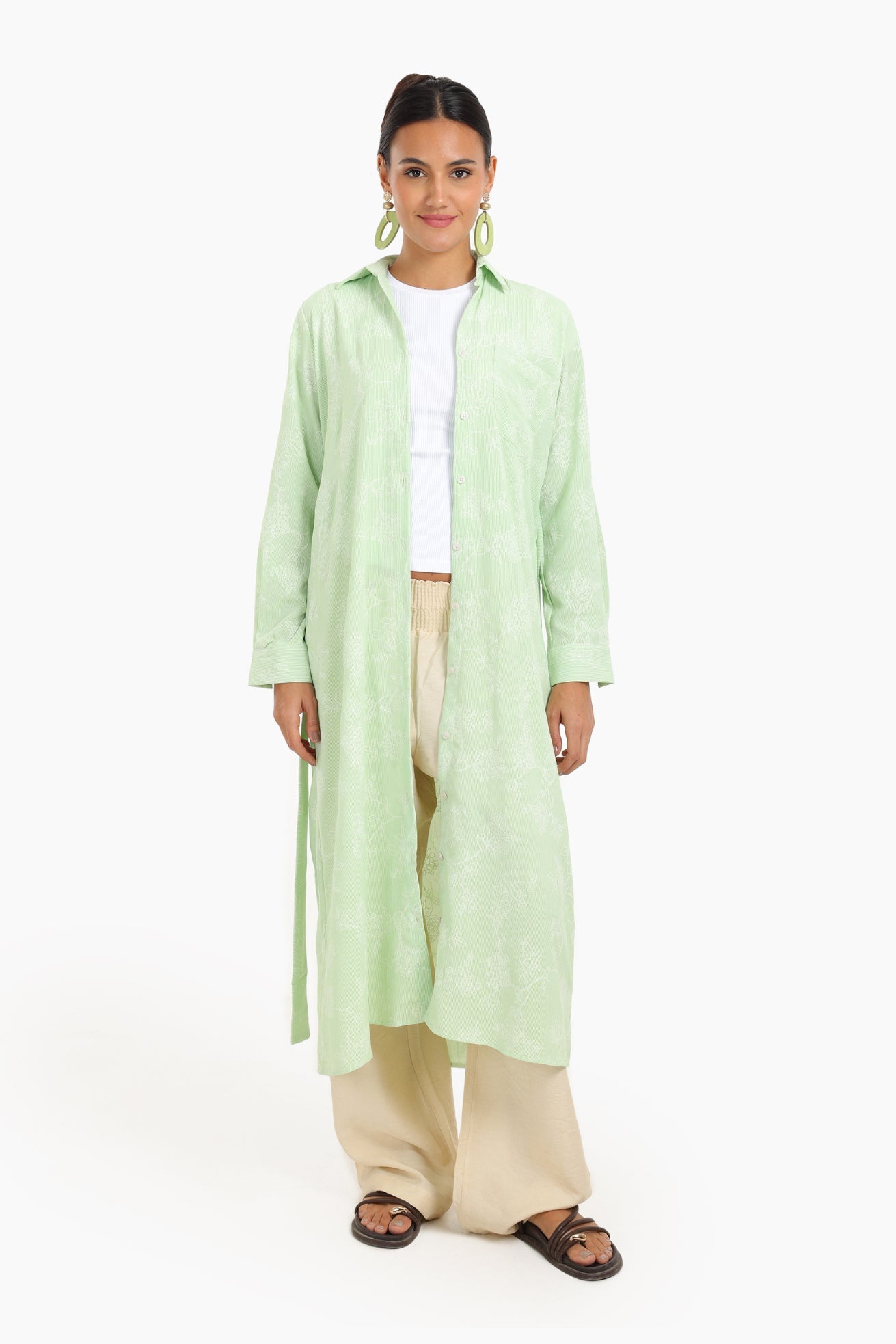 فستان قميص متوسط ​​الطول مطبوع