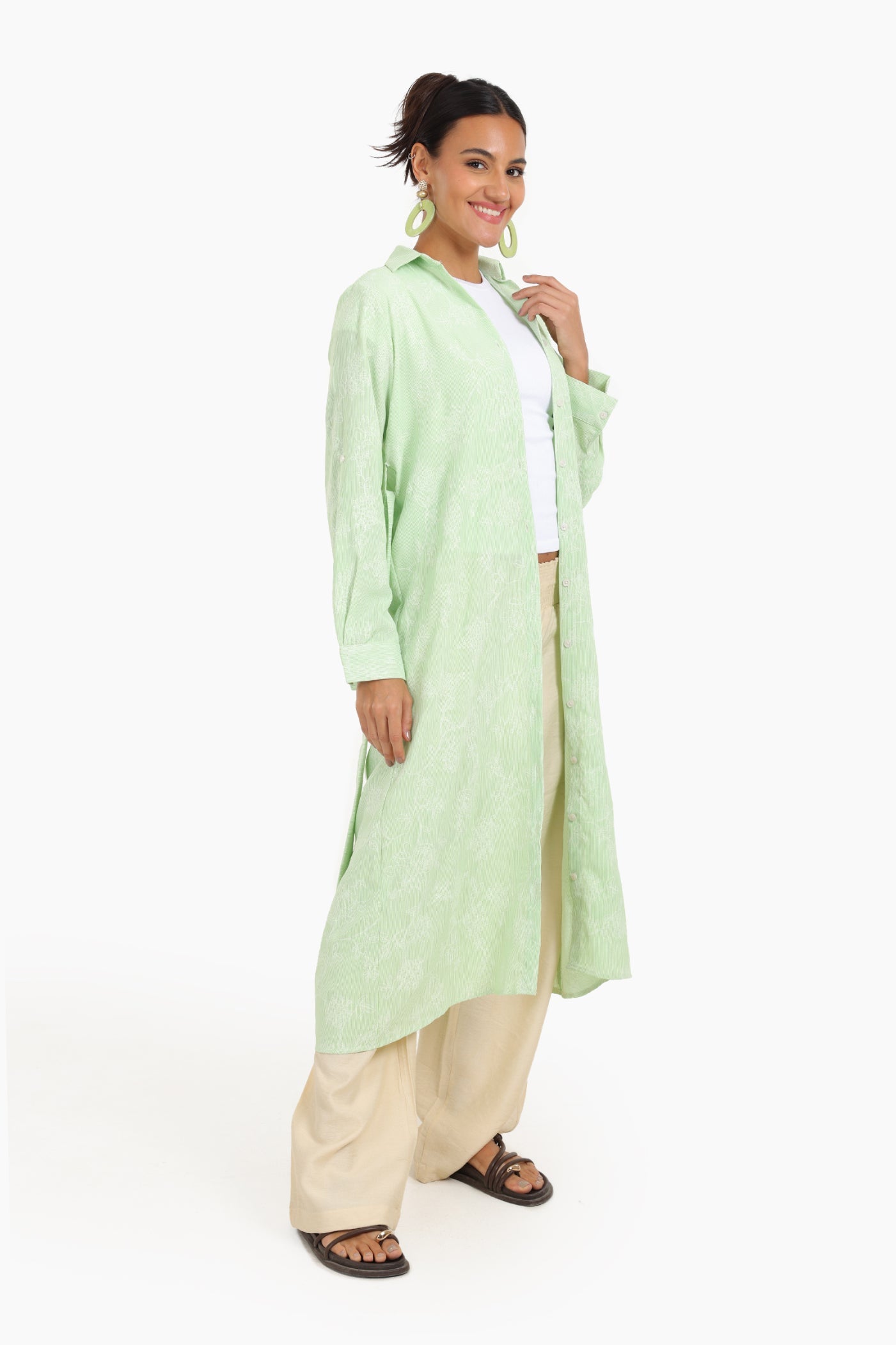 فستان قميص متوسط ​​الطول مطبوع