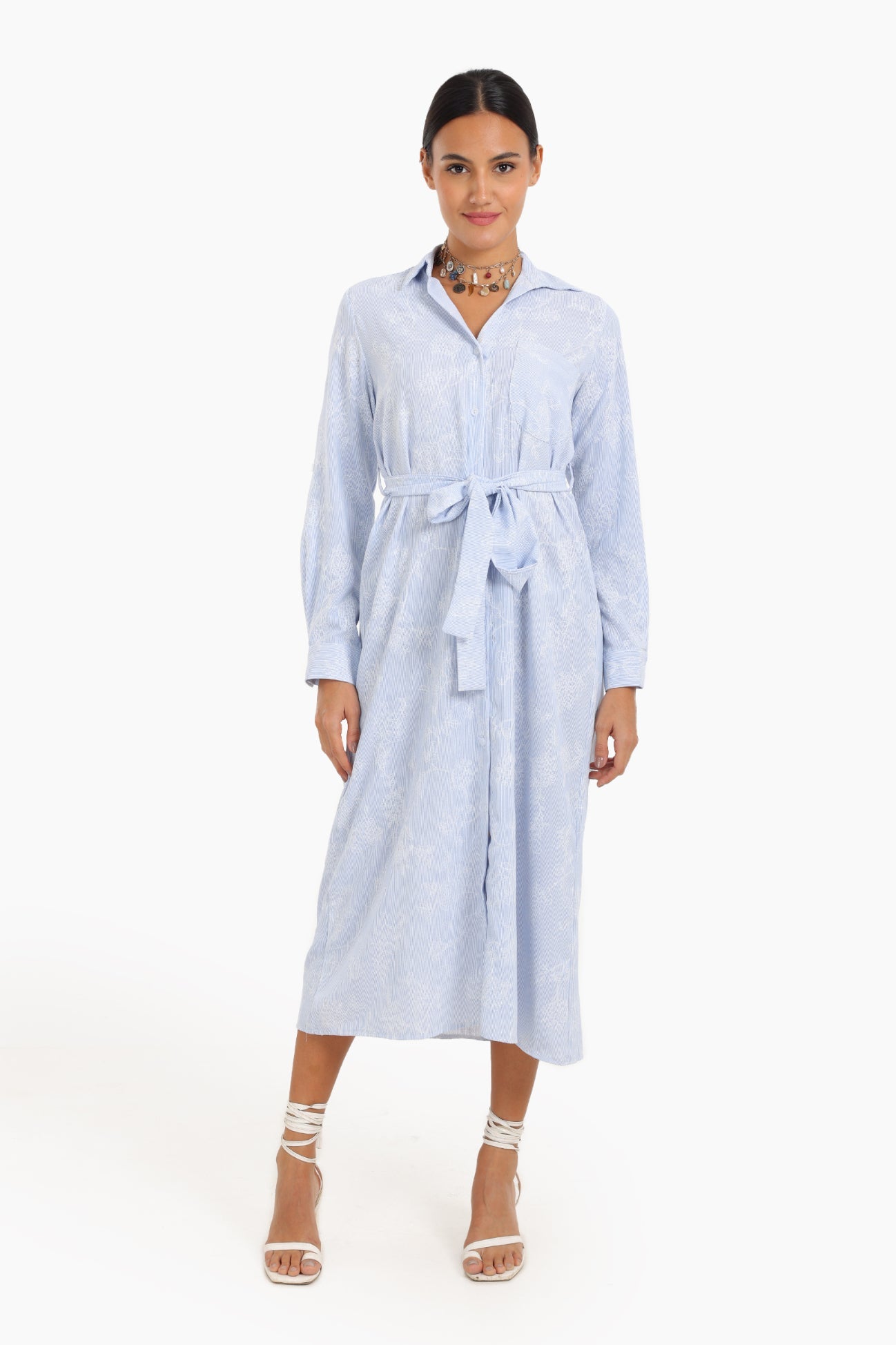 فستان قميص متوسط ​​الطول مطبوع