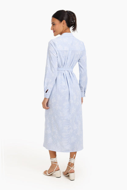 فستان قميص متوسط ​​الطول مطبوع