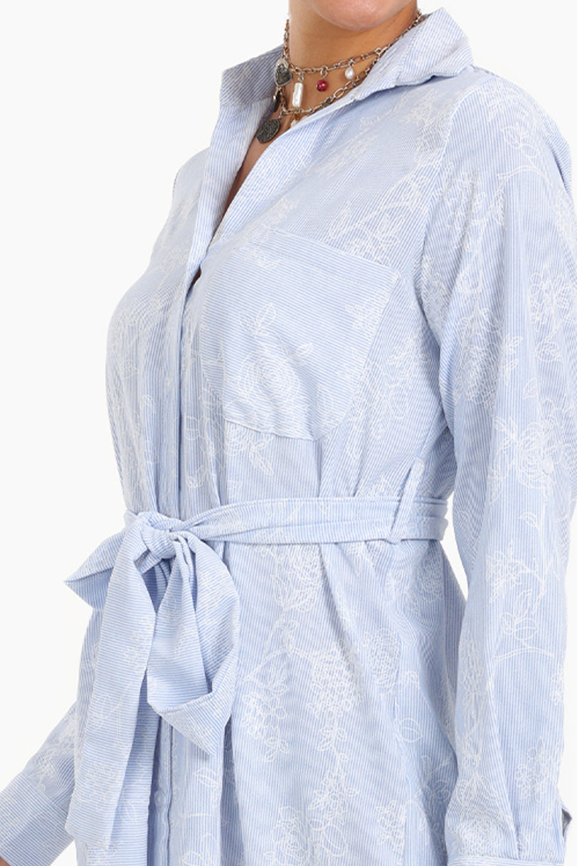 فستان قميص متوسط ​​الطول مطبوع