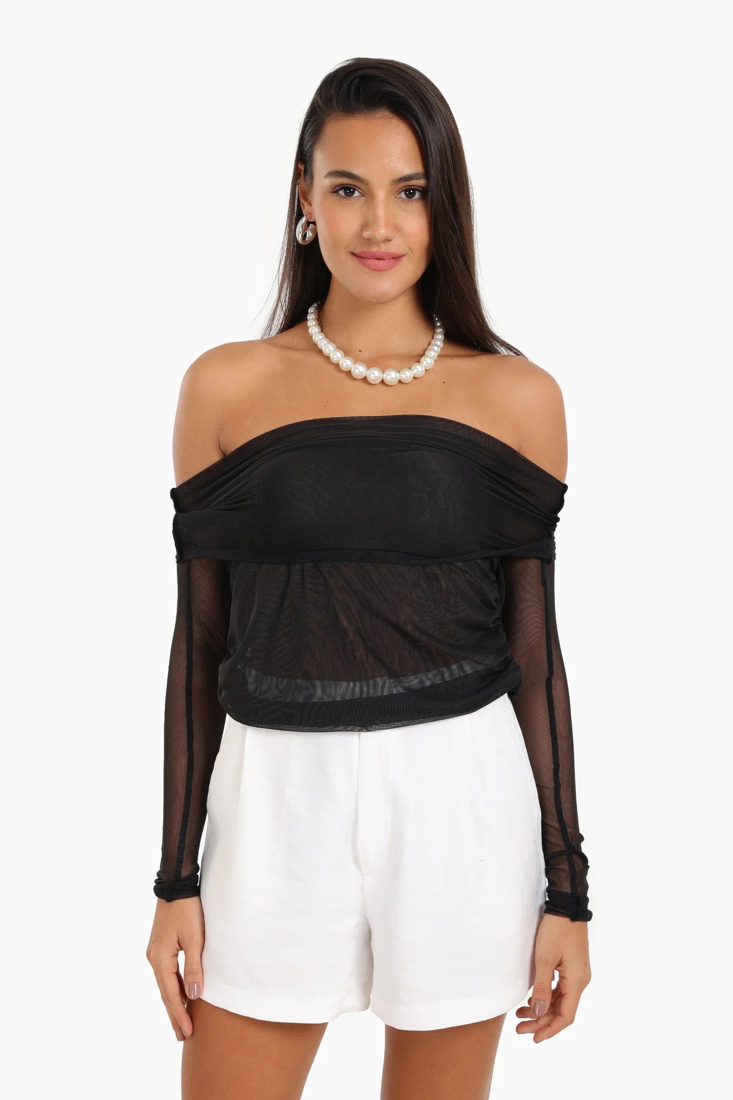 Off Shoulder Mesh Top