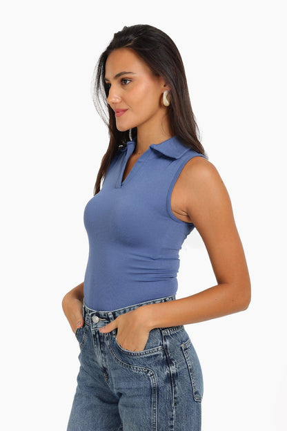 بلوزة بياقة بولو بدون درزات