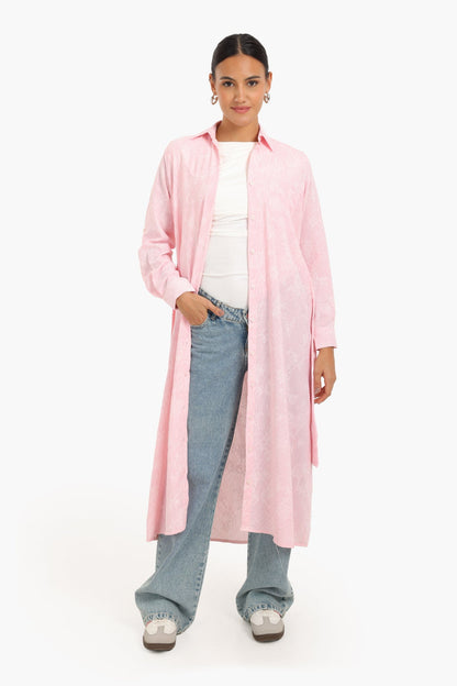 فستان قميص متوسط ​​الطول مطبوع