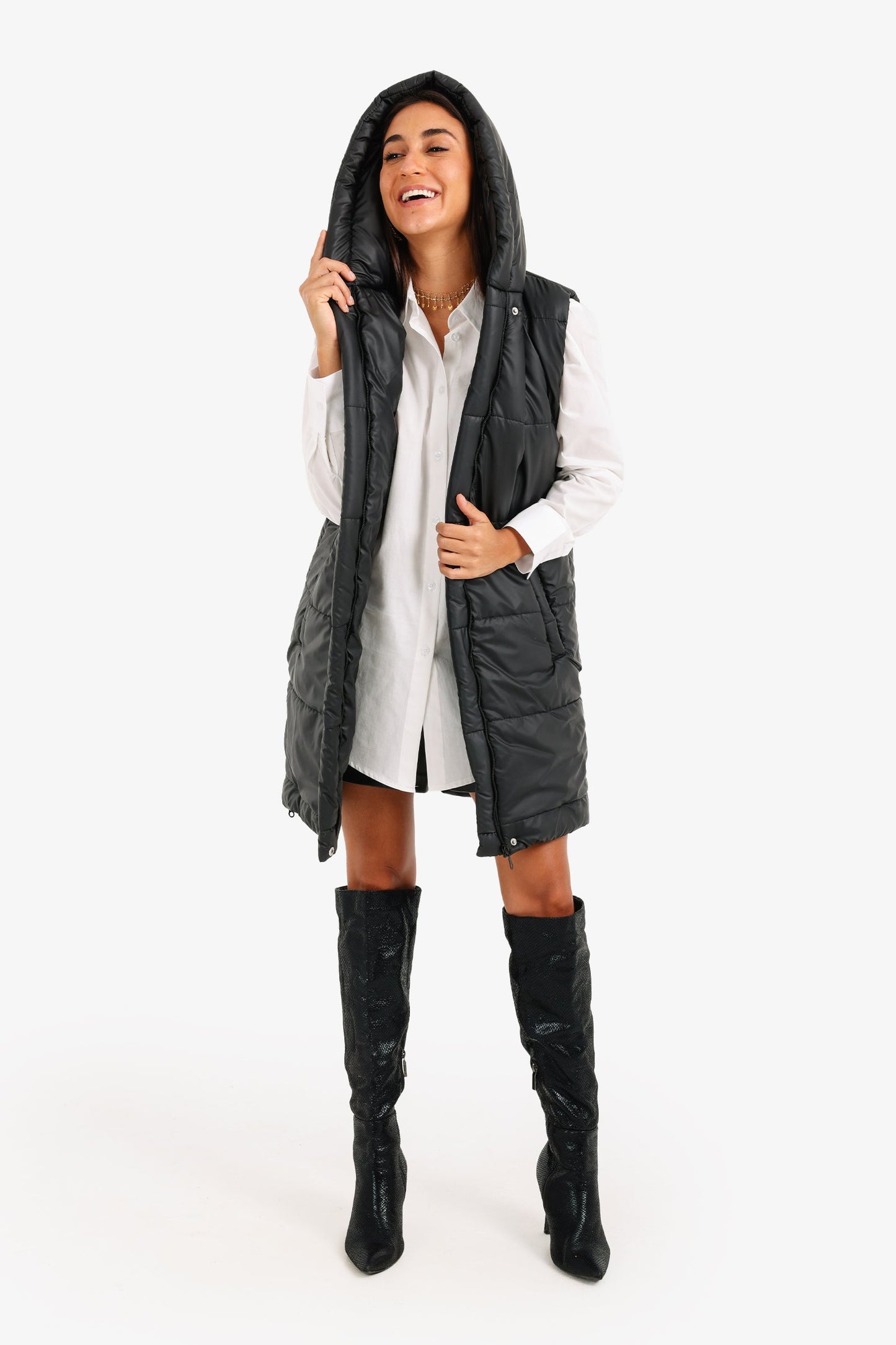 Hooded Long Puffer Vest