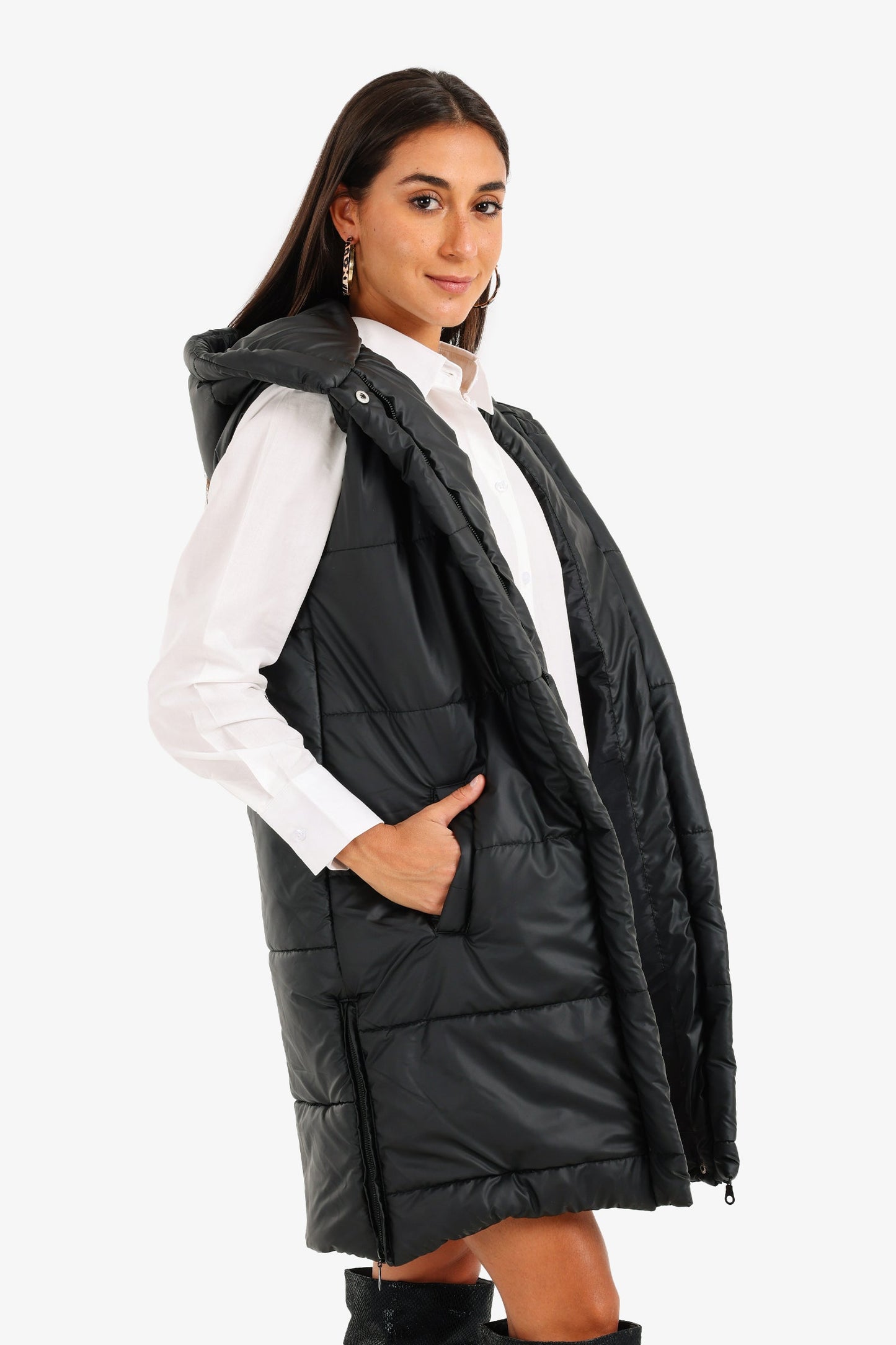 Hooded Long Puffer Vest
