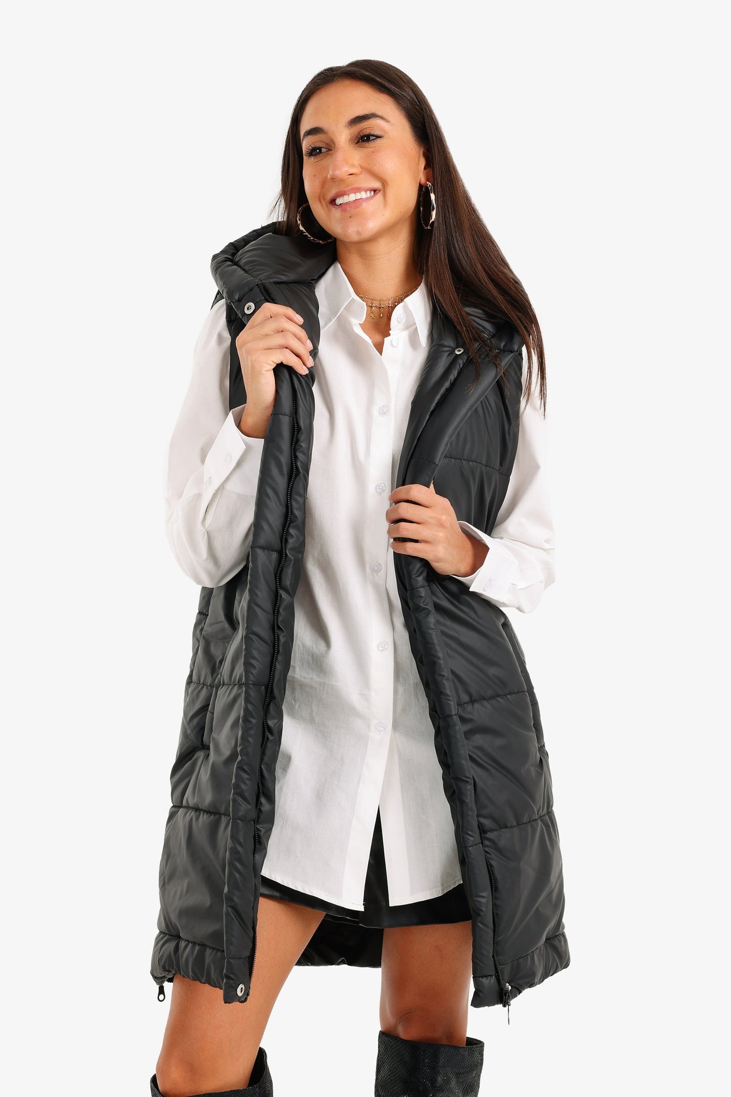 Hooded Long Puffer Vest