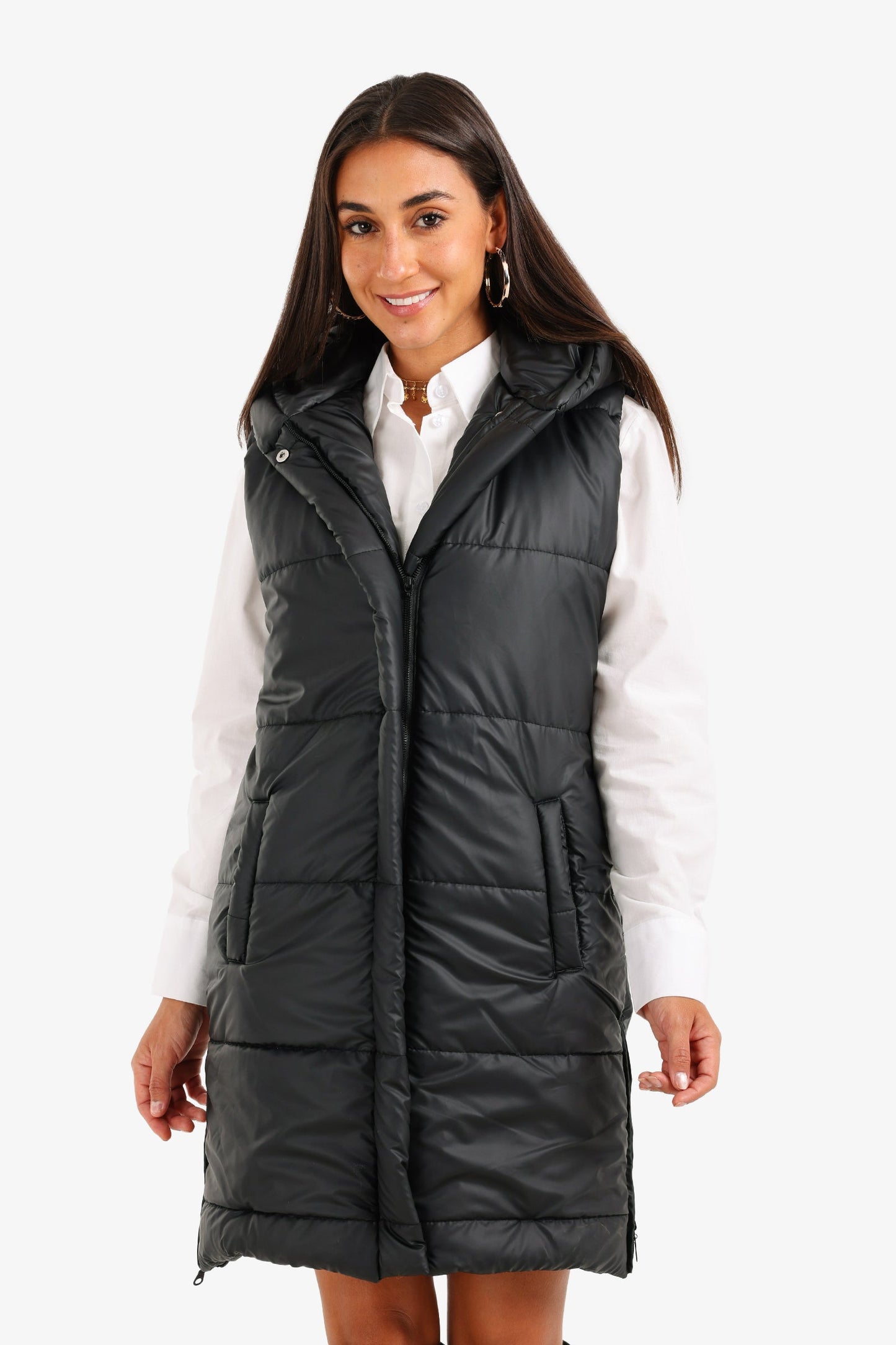 Hooded Long Puffer Vest